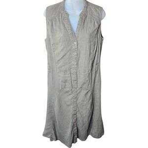 Malvin Womens Preppy Linen Shirt Dress Size 10 Taupe Button Front Sleeveless